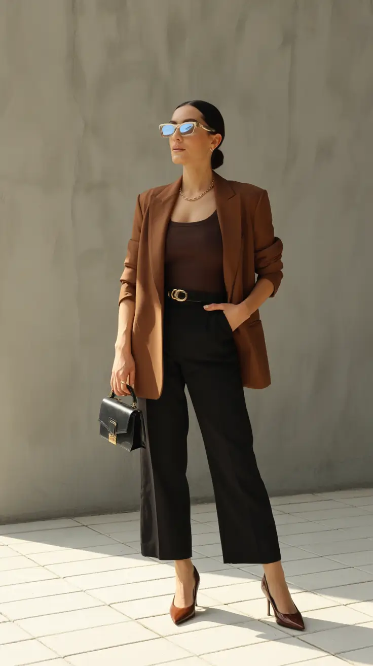 Casual outfits for women over 40 in 2026 - Cocoa Blazer And Cropped Trousers