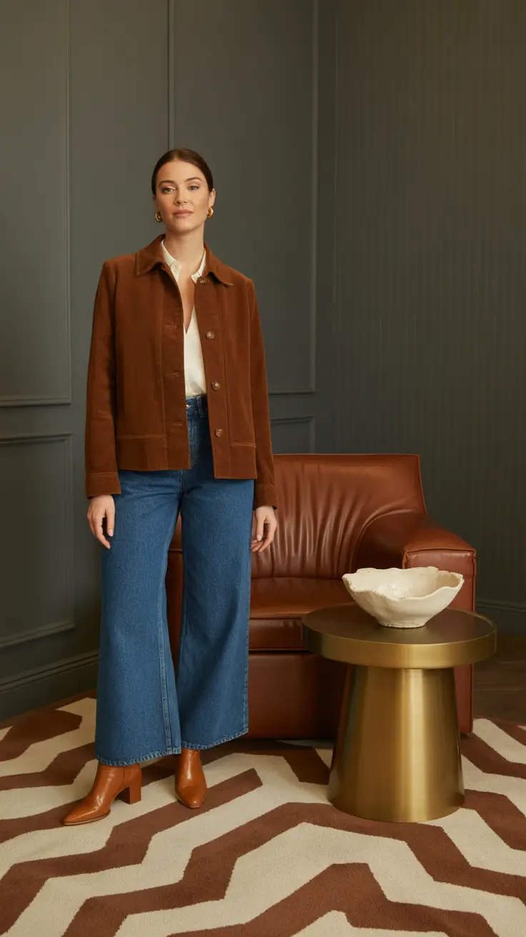 Stylish outfit ideas 2026 - Corduroy Jacket With Wide-Leg Denim And Cognac Boots