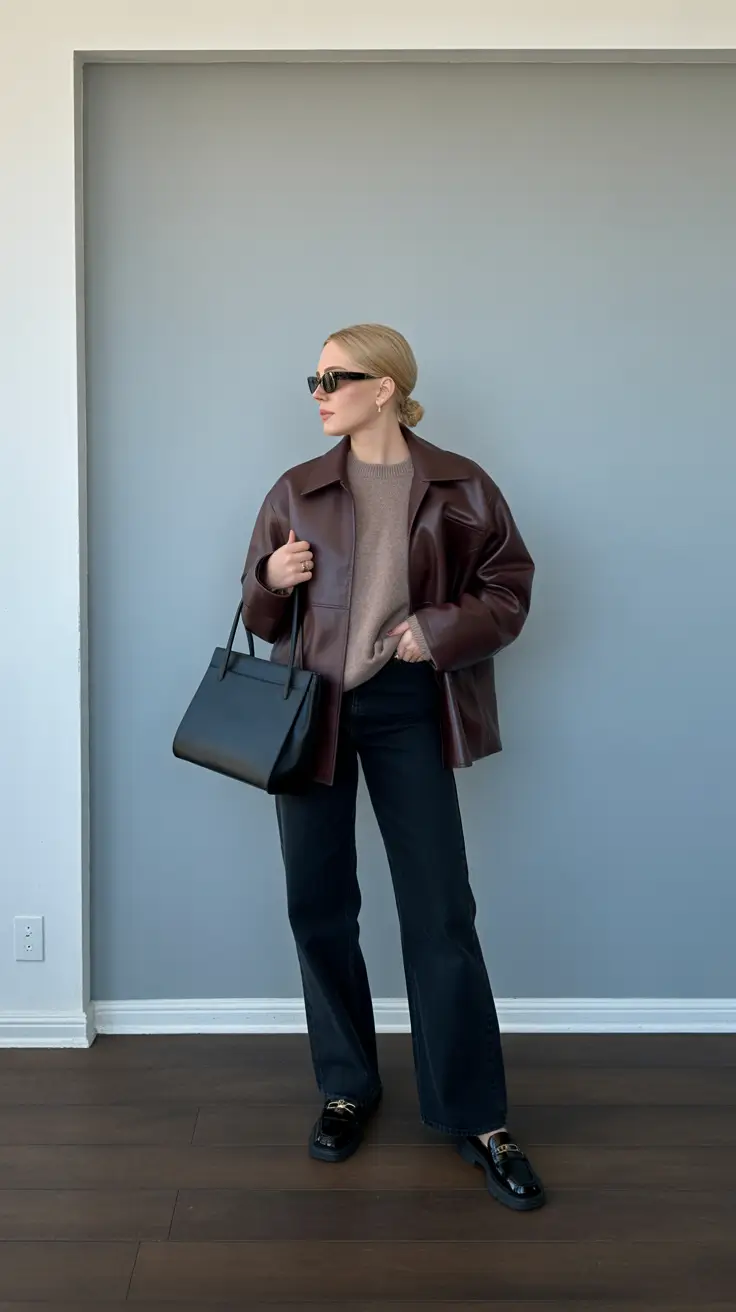 Stylish outfit ideas 2026 - Soft Leather Shirt-Jacket With Dark Denim