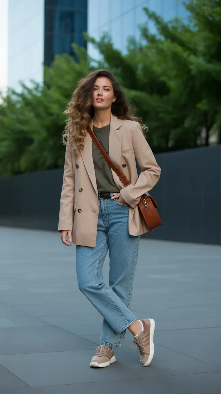 outfits ideas 2026 - Neutral Blazer + Sneakers - Soft Power, Softer Steps