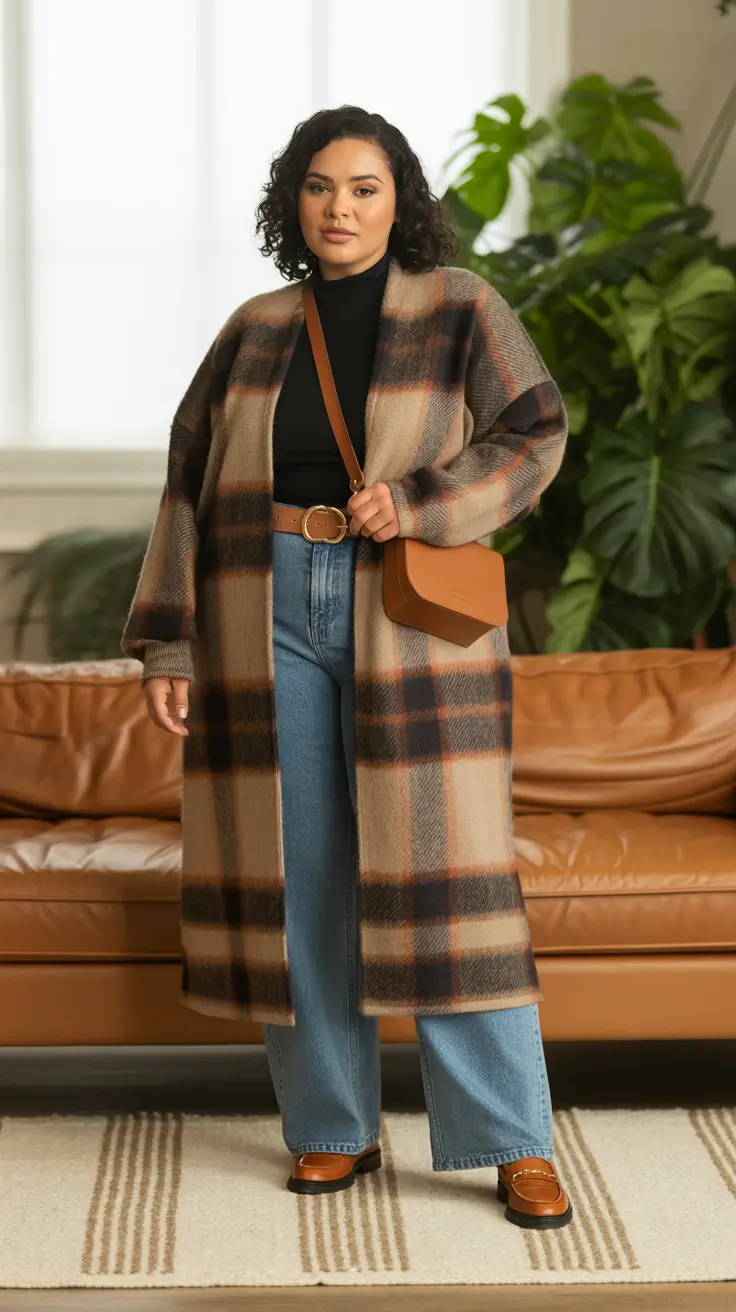 outfits for Plus-size women ideas 2026 + Heritage Plaid Coat With Light Denim