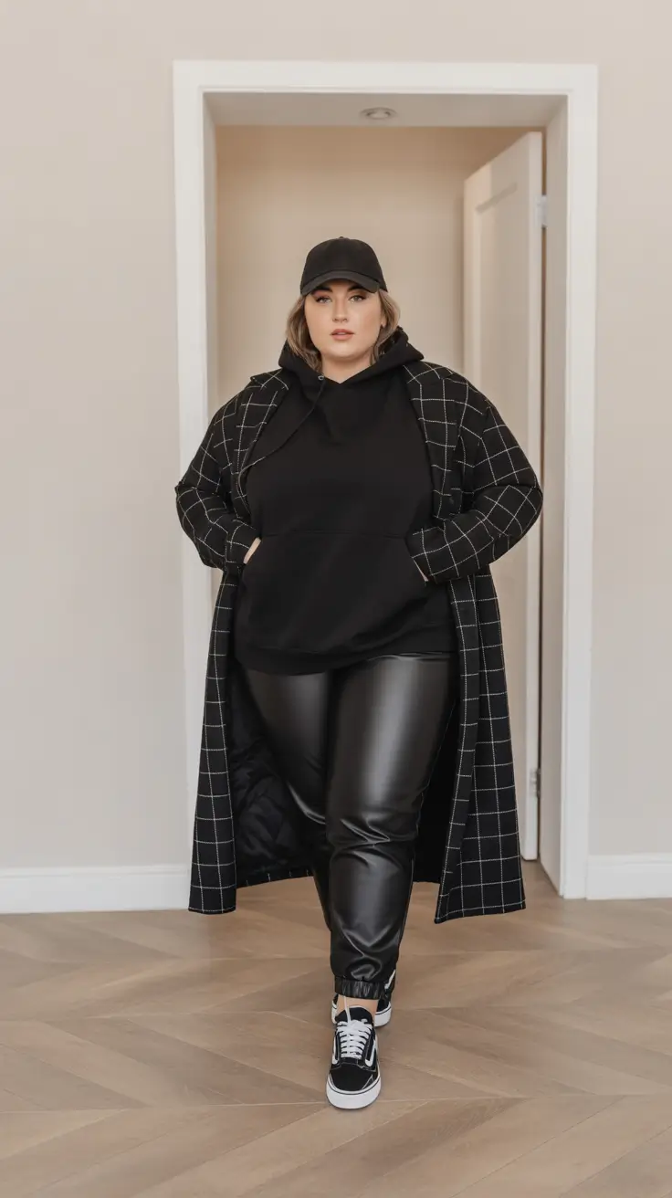 outfits for Plus-size women ideas 2026 + Street-Smart Athleisure With Faux Leather