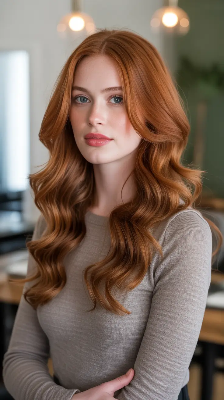 Bold red hair colors 2026 - glossy, high-impact - Soft Copper Waves With Quiet Luxury Shine