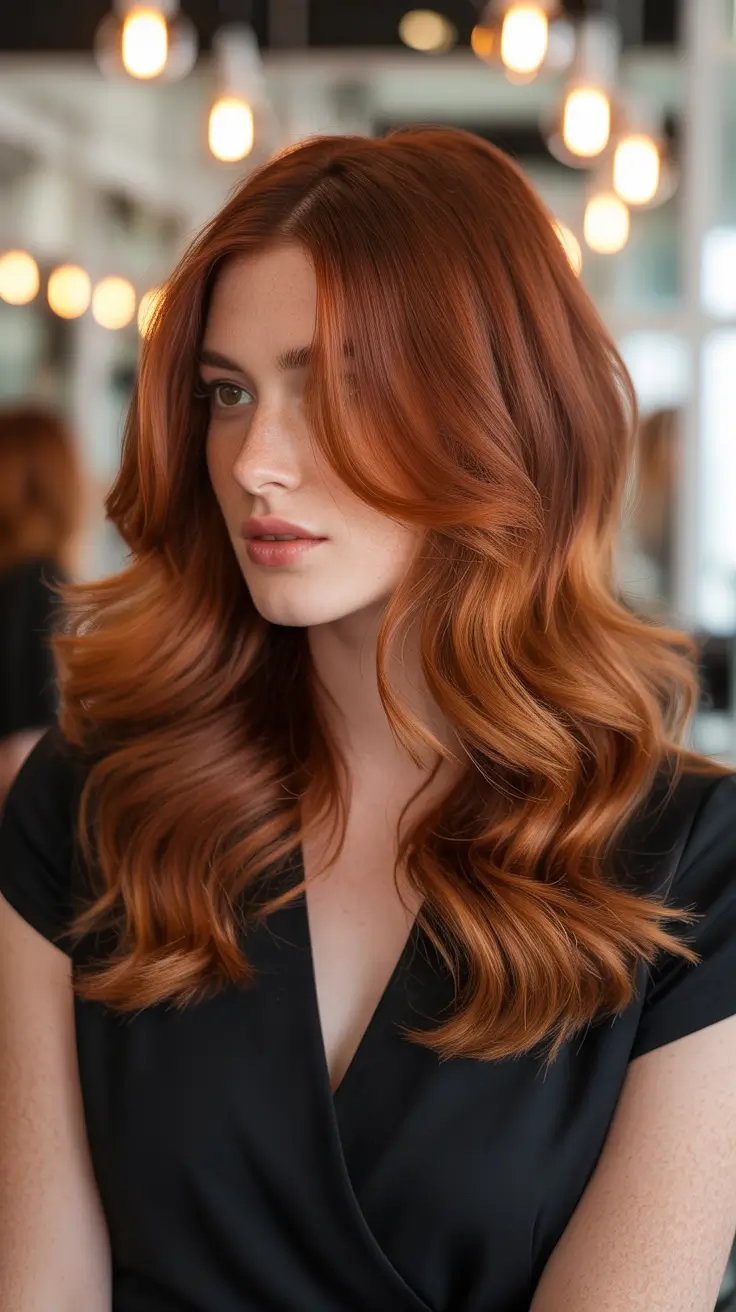 Bold red hair colors 2026 - glossy, high-impact - Polished Copper Hollywood Waves