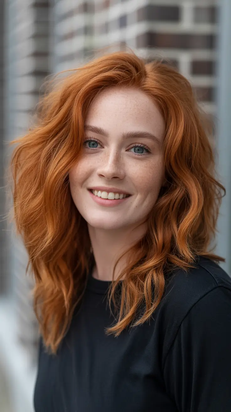 Bold red hair colors 2026 - glossy, high-impact - Tousled Autumn Copper Lob