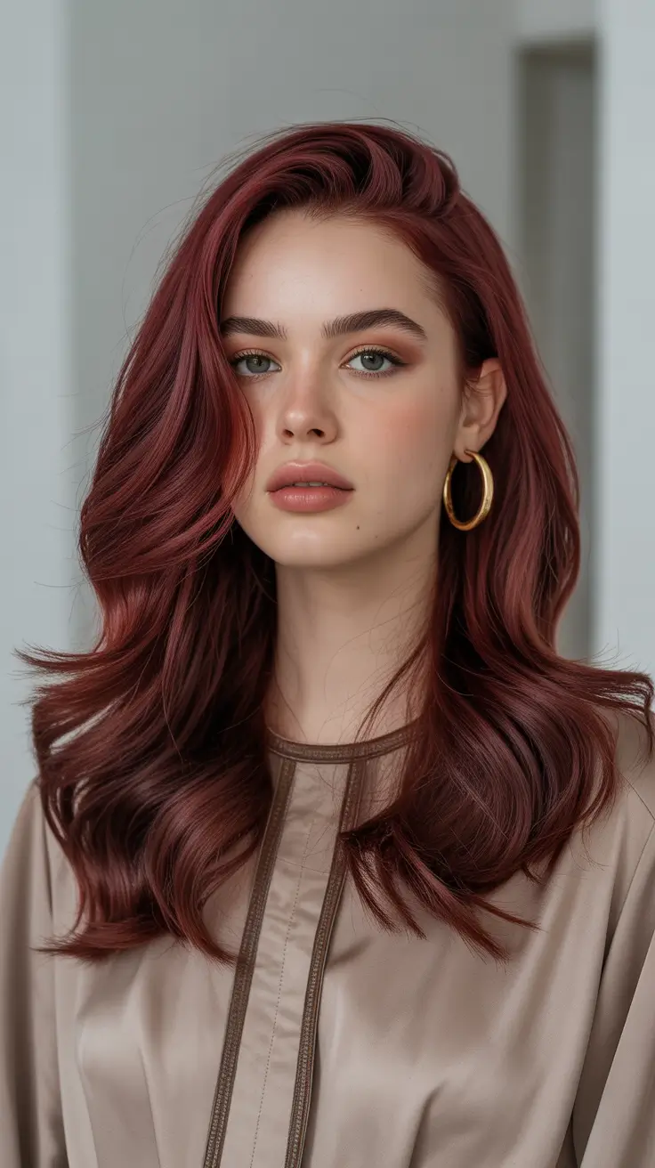 Bold red hair colors 2026 - glossy, high-impact - Deep Ruby Auburn With Luxe Length