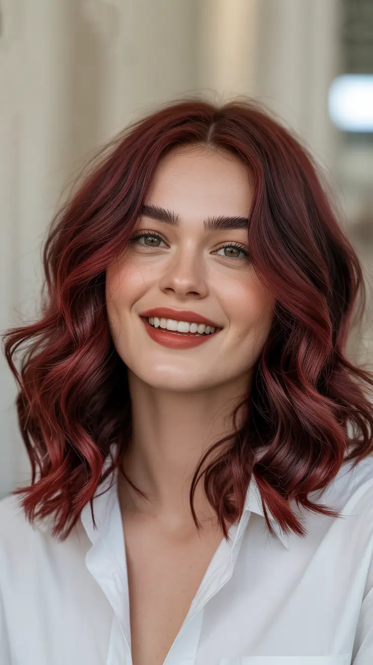 Bold red hair colors 2026 - glossy, high-impact - Soft Raspberry Lob For Everyday Chic