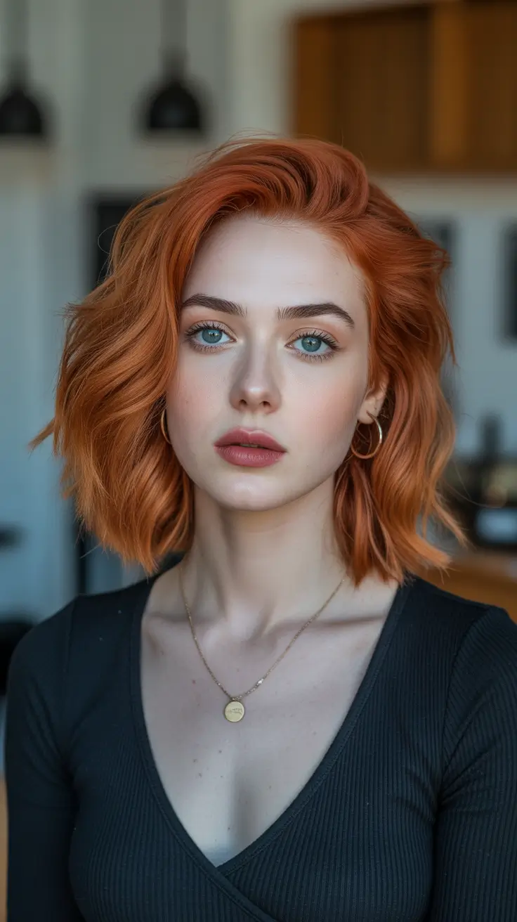 Bold red hair colors 2026 - glossy, high-impact - Bright Copper Bob With Runway Attitude