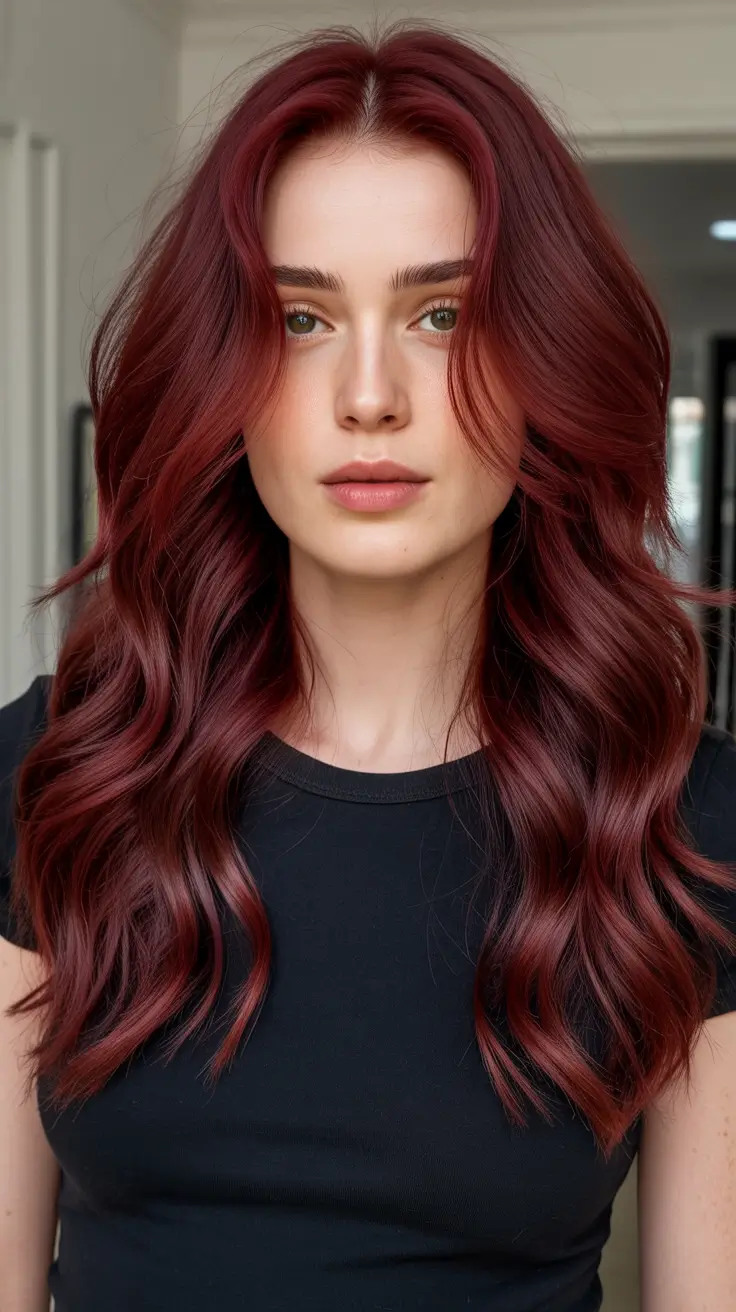 Bold red hair colors 2026 - glossy, high-impact - Dark Cherry Glow With Velvet Waves