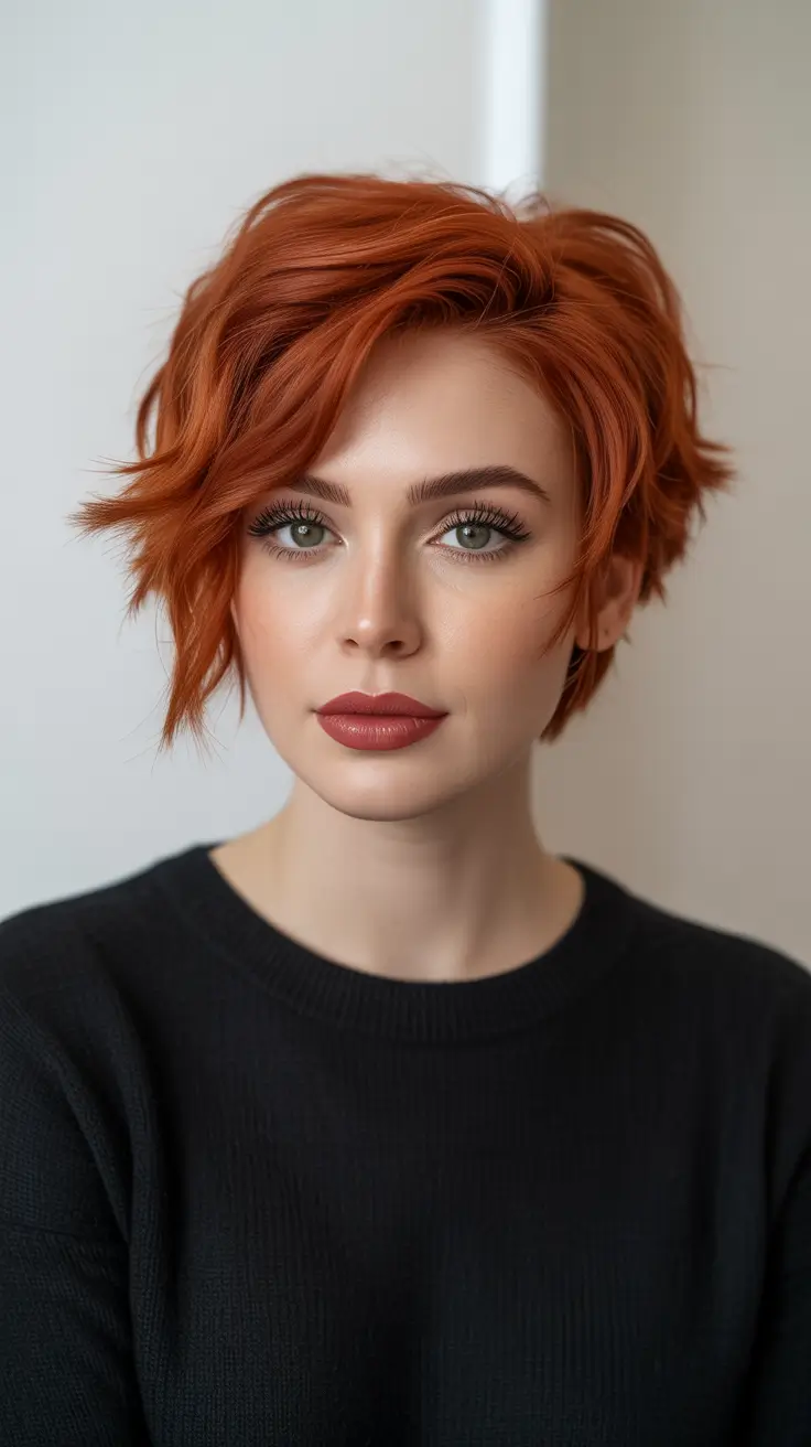 Bold red hair colors 2026 - glossy, high-impact - Light Copper Pixie With Soft Texture
