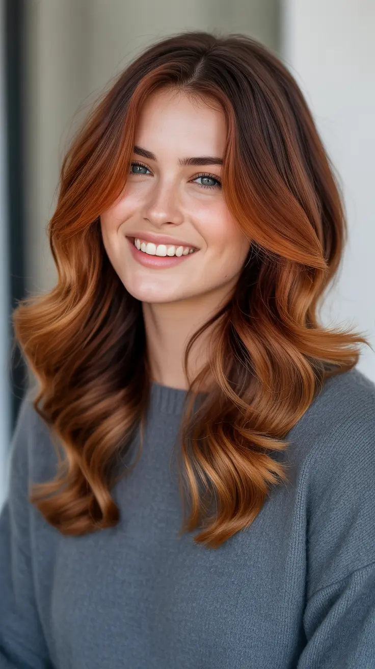 Bold red hair colors 2026 - glossy, high-impact - Soft Copper Melt With Glossy Waves