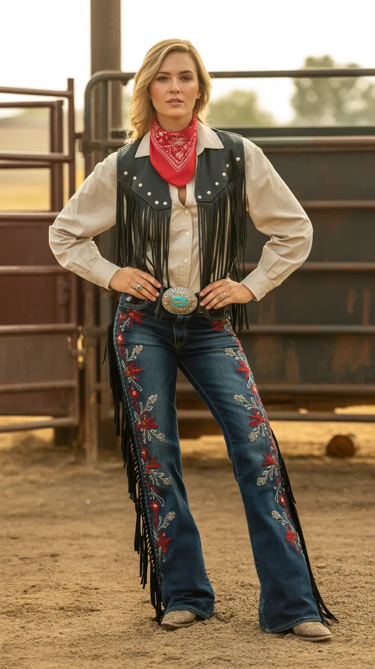 Rodeo Outfits For Women 2026 Fringed Showtime Statement Jeans