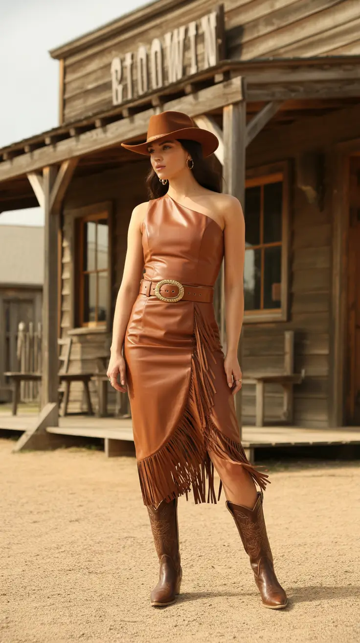 Rodeo Outfits For Women 2026 - One Shoulder Fringe Leather Rodeo Dress