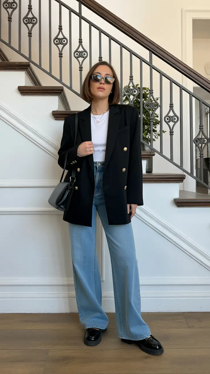 trendy outfits - Black Blazer And Light Denim Power Combo