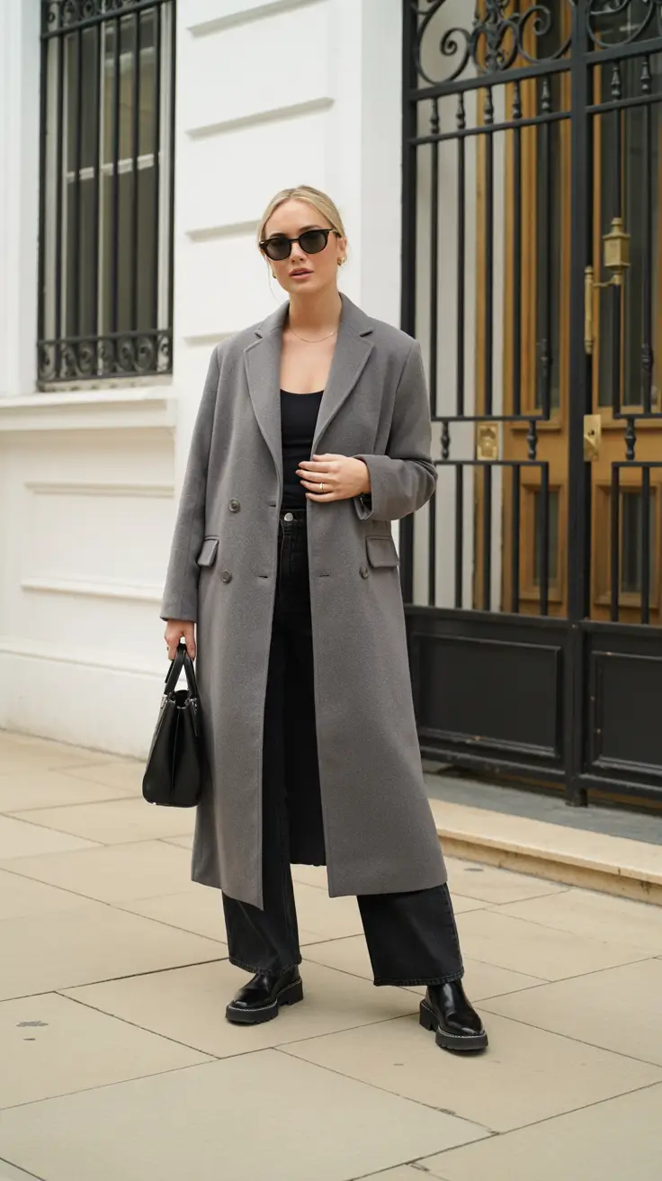 trendy outfits Long Gray Coat Power Look