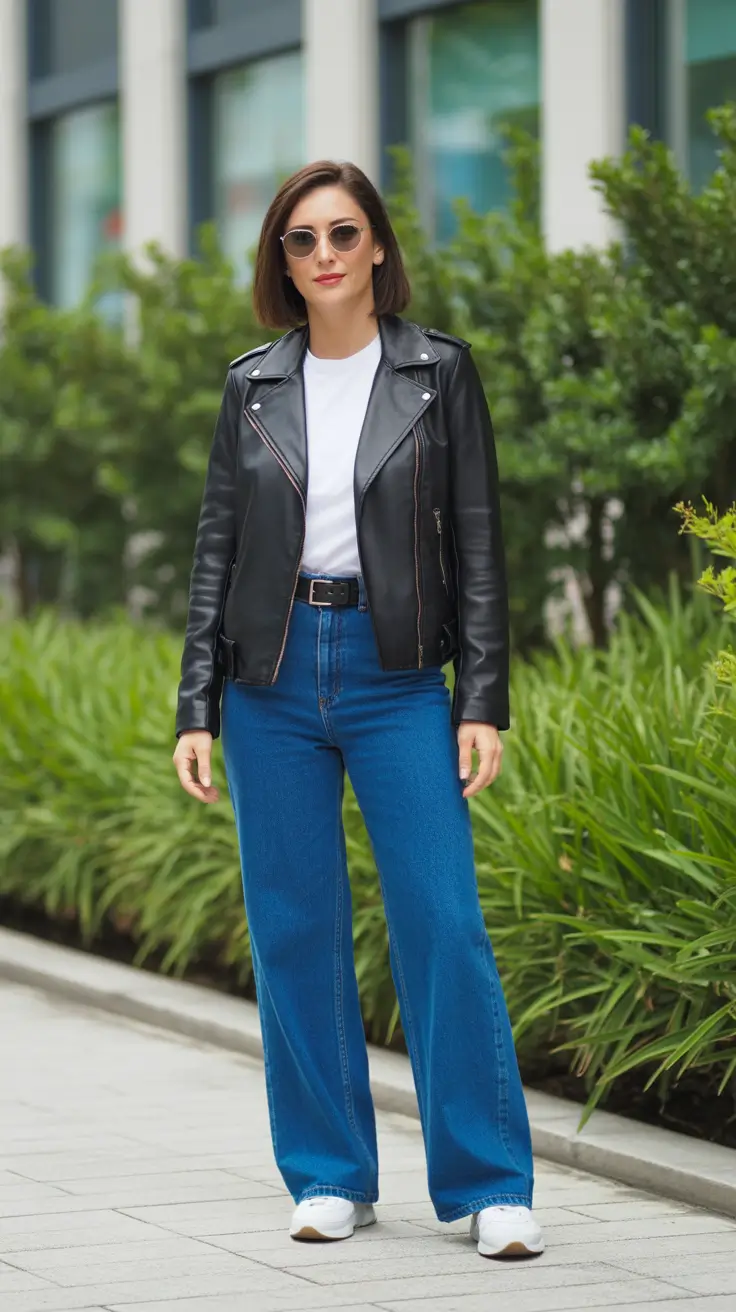 trendy outfits Classic Leather Jacket And Denim