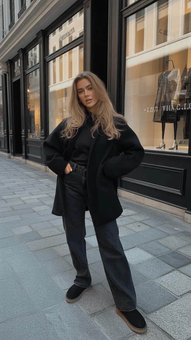 Cute Ugg outfits 2026 - City sleek in head-to-toe noir