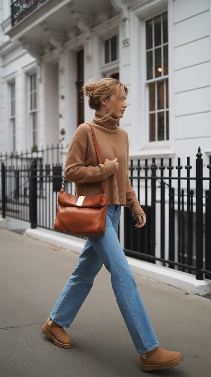 Cute Ugg outfits 2026 - Camel knit and blue denim forever