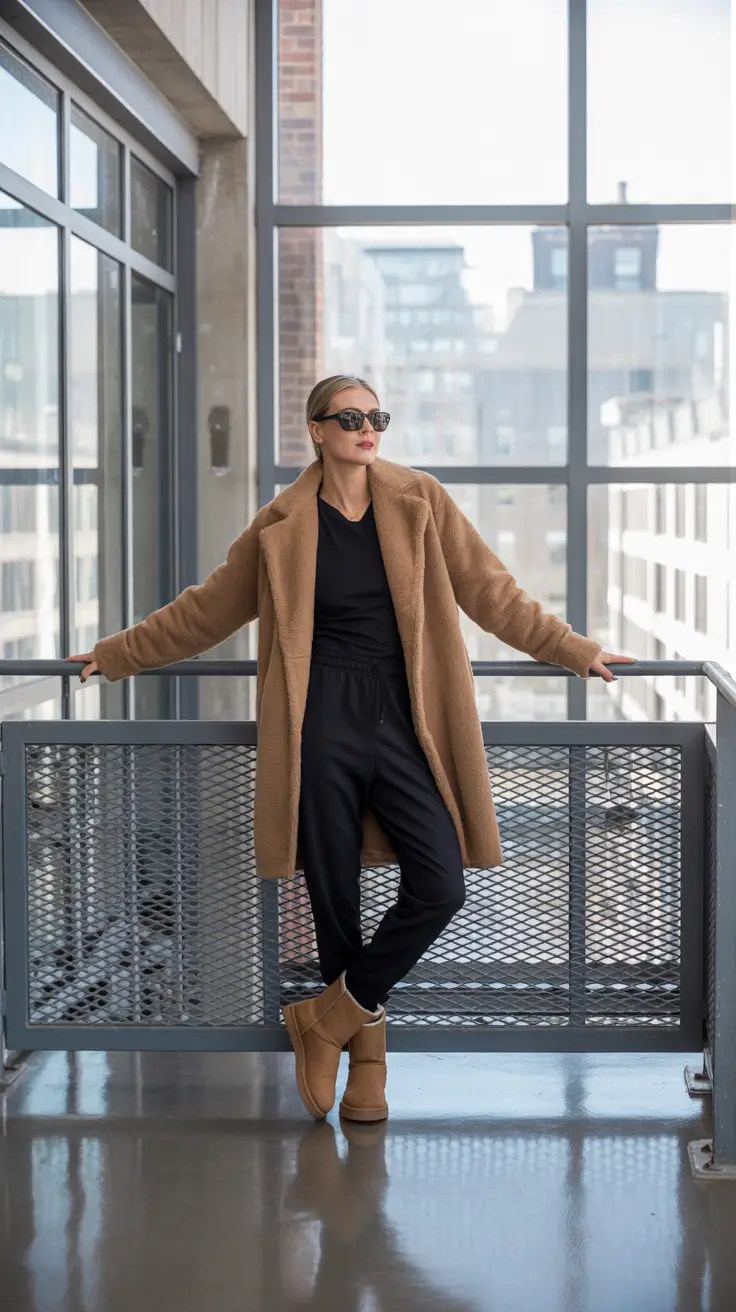 Cute Ugg outfits 2026 - Teddy coat over city-sport basics