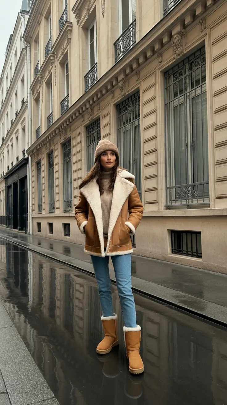 Cute Ugg outfits 2026 - Shearling Aviator + Light Denim Classic