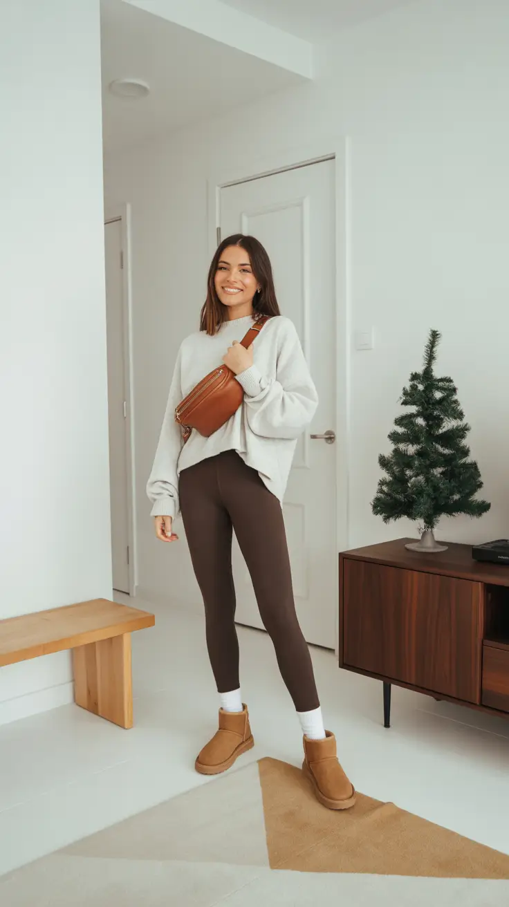 Cute Ugg outfits 2026 - Oatmeal Knit + Chocolate Leggings Off-Duty