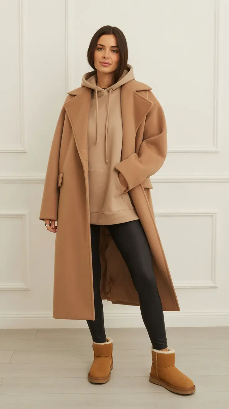 Cute Ugg outfits 2026 - Camel coat, street-sport energy