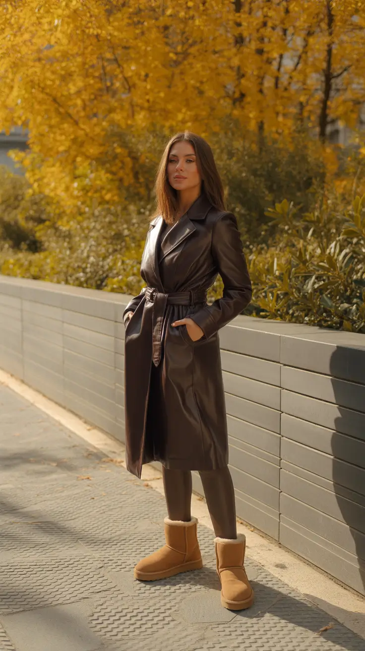 Cute Ugg outfits 2026 - Chocolate trench with modern softness