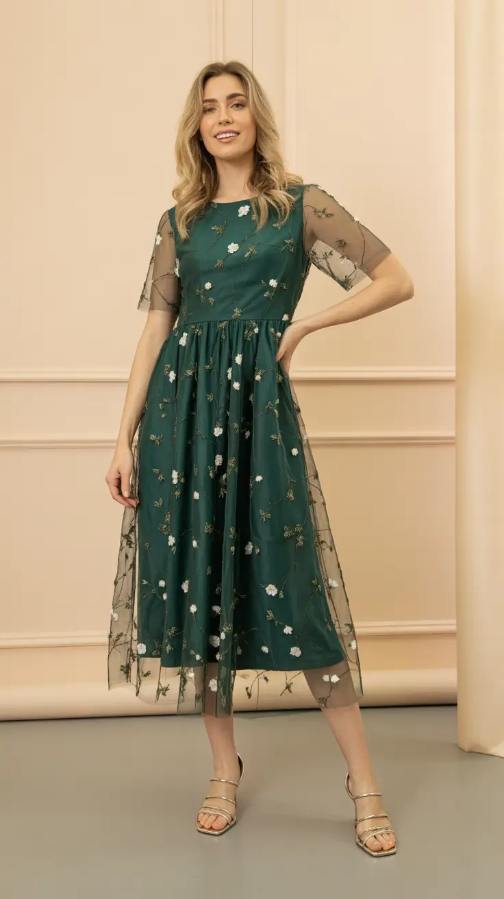 wedding guest outfits ideas 2026 - Garden-Party Midi With Sheer Florals