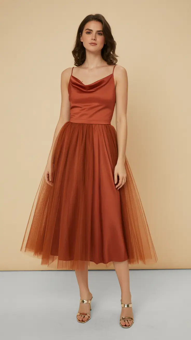 wedding guest outfits ideas 2026 - Copper Satin And Tulle Romance