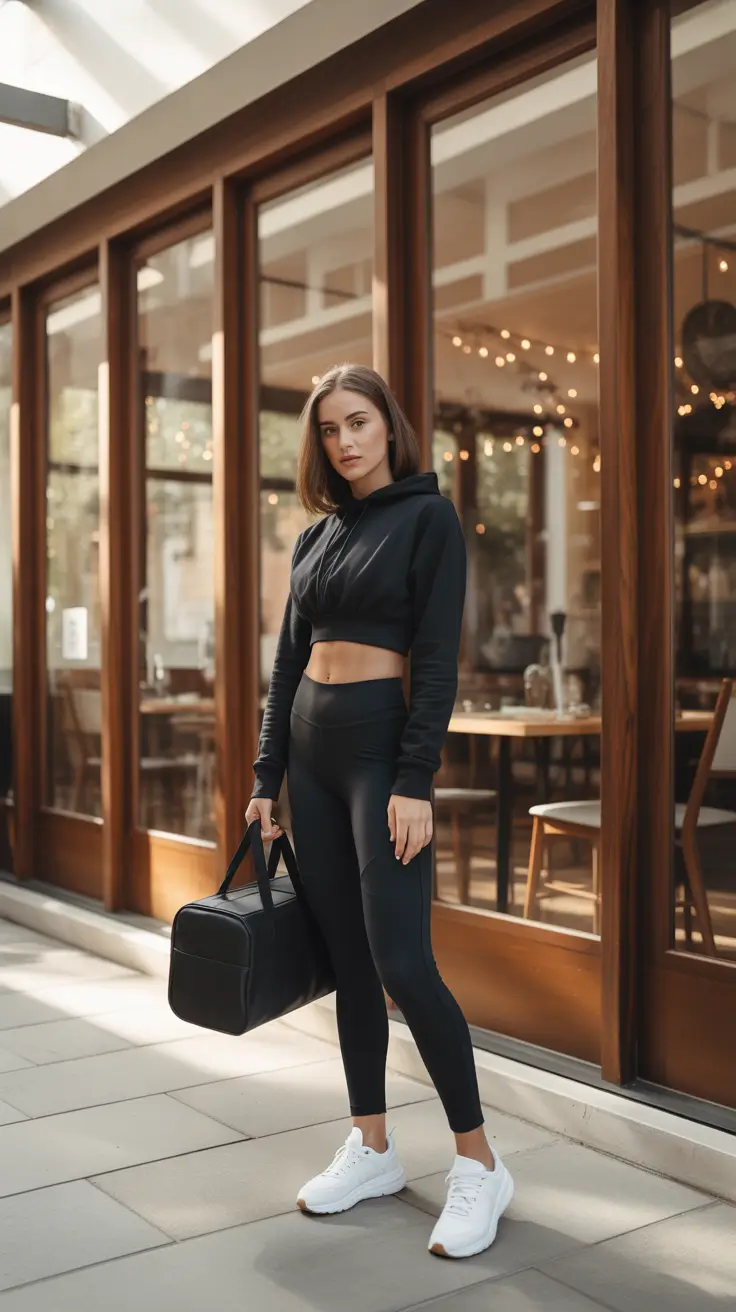 Trendy women workout outfits 2026 - Cropped Hoodie Carryall Look