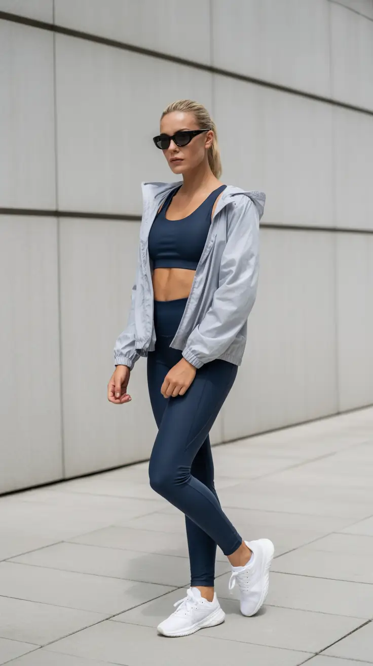 Trendy women workout outfits 2026 - Sleek Navy Windbreaker Set