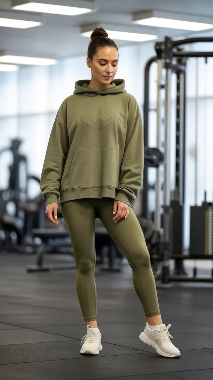 Trendy women workout outfits 2026 - Soft Olive Hoodie Set