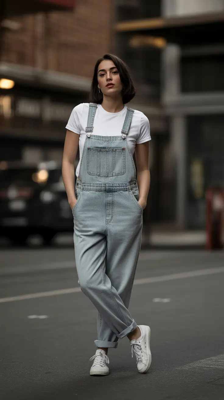 Trendy y2k outfits 2026 - Lightwash Overalls And Crisp Tee