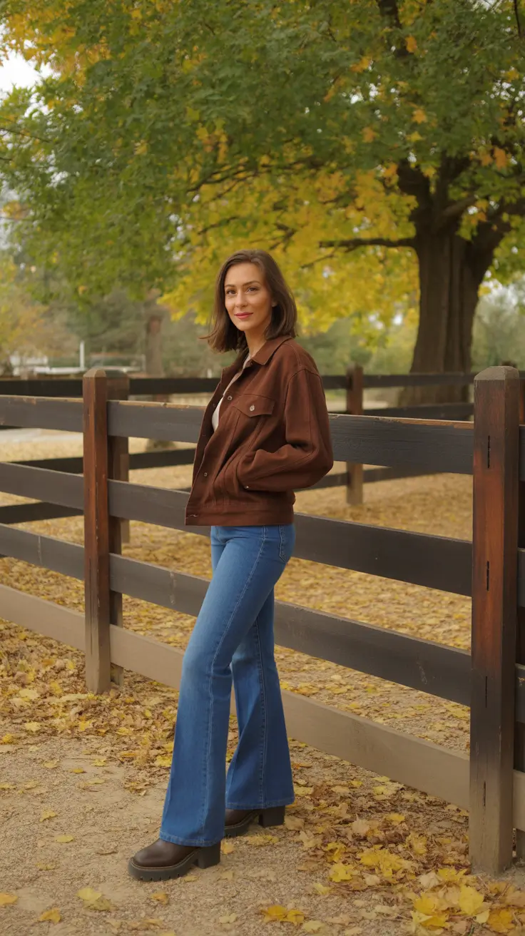 Trendy y2k outfits 2026 - Cocoa Jacket With Bootcut Denim