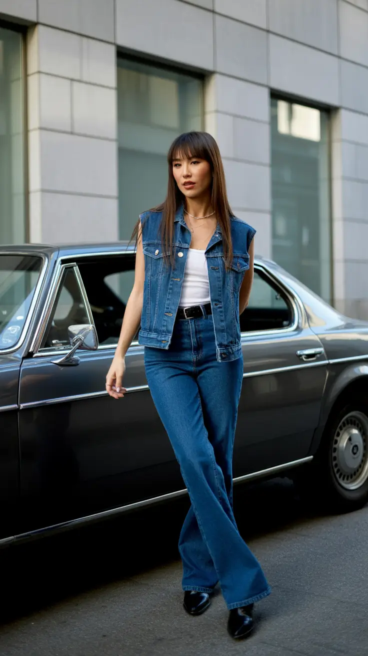 Trendy y2k outfits 2026 - Denim Vest Minimalism With Flare