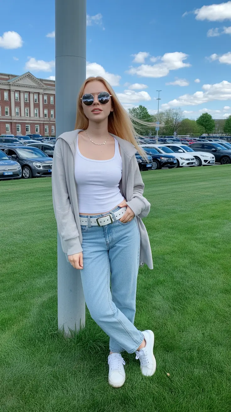 Trendy y2k outfits 2026 - Aviators, Long Hoodie, And Eyelet Belt Pop