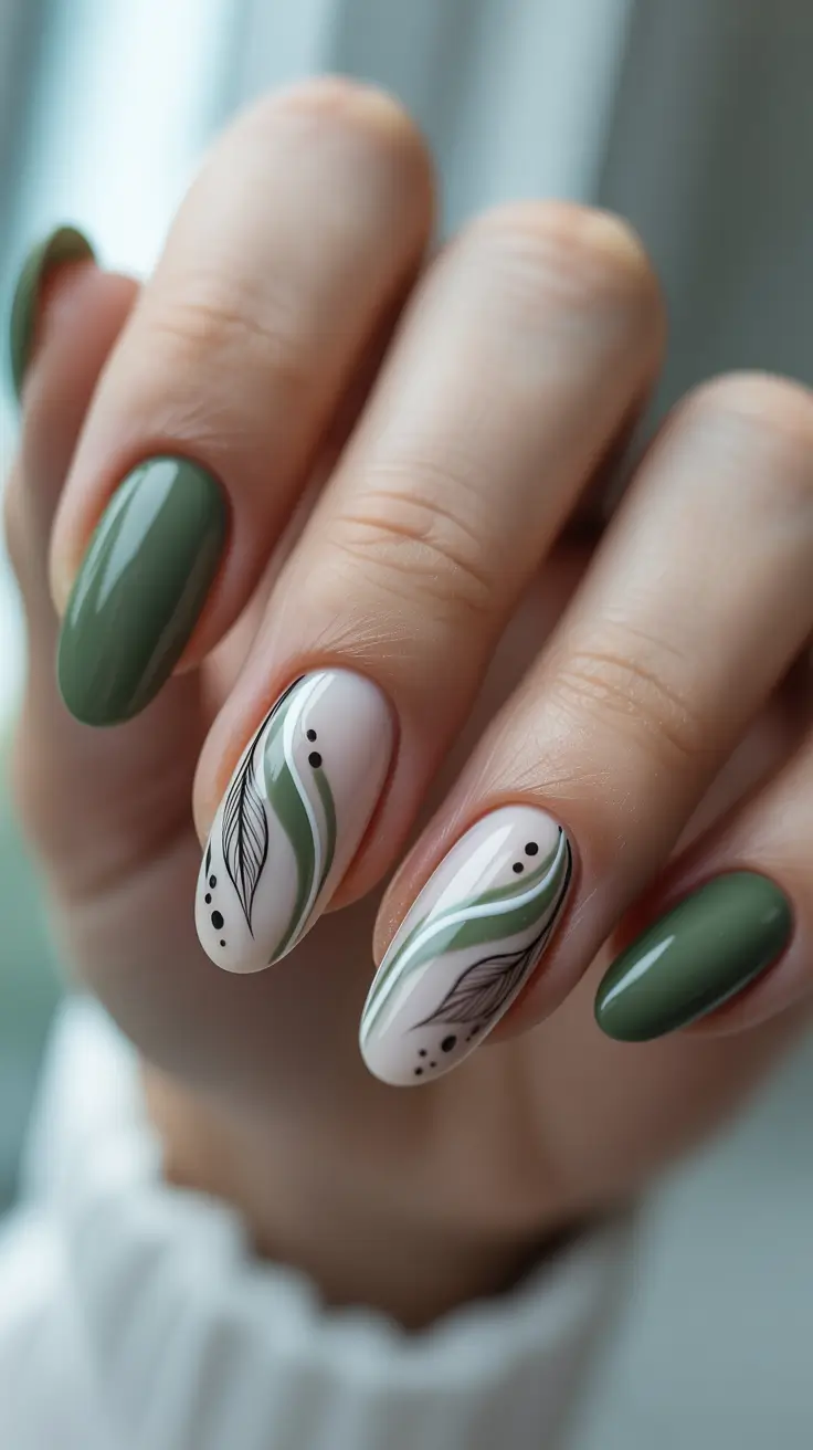 Acrylic Nail Ideas 2026 Sage Botanical Minimalism With Glossy Depth