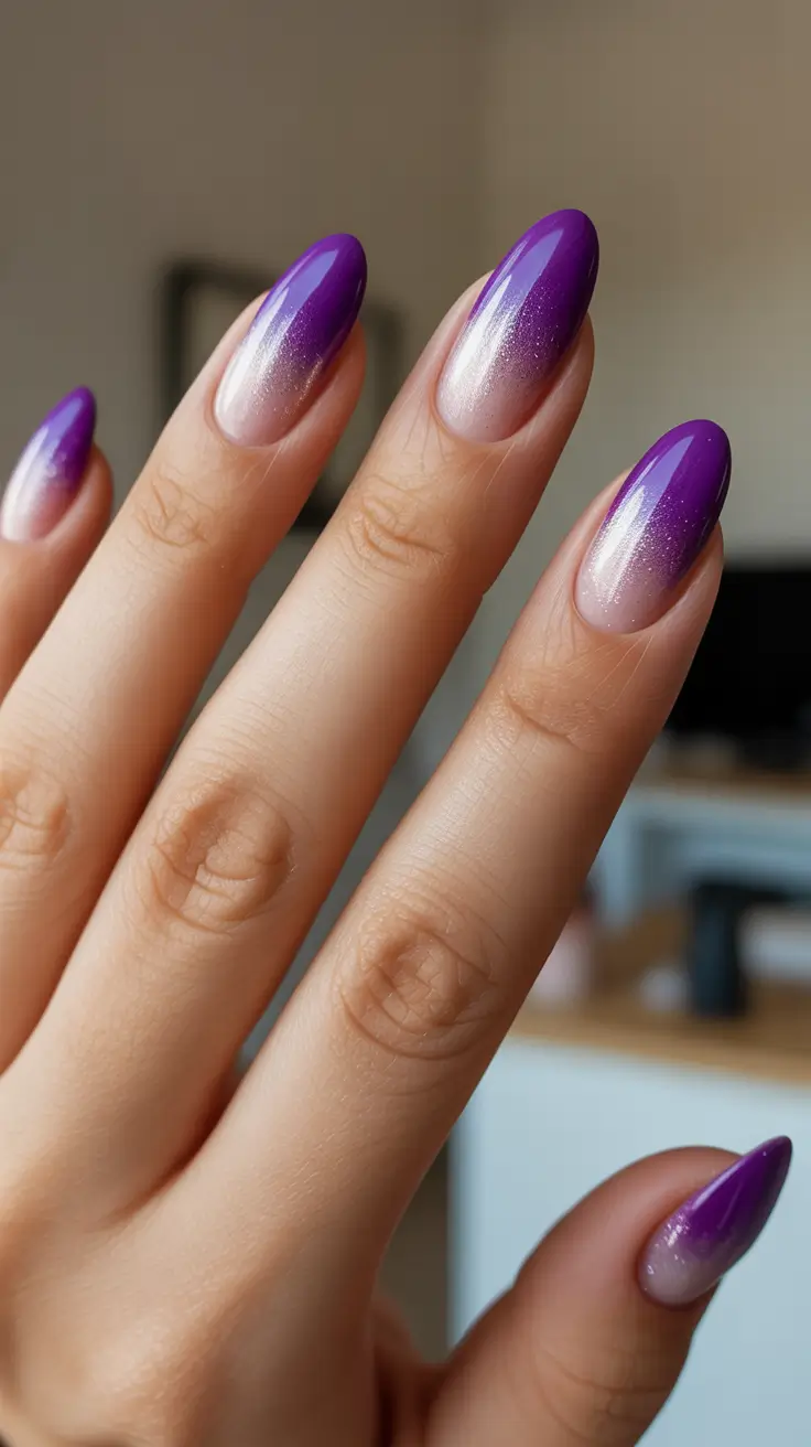 Elegant Almond Nails 2026 Purple Sunrise Almond Ombre