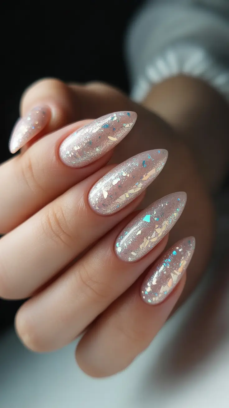 birthday nails 2026 Soft Fairy Dust Almond Sparkle