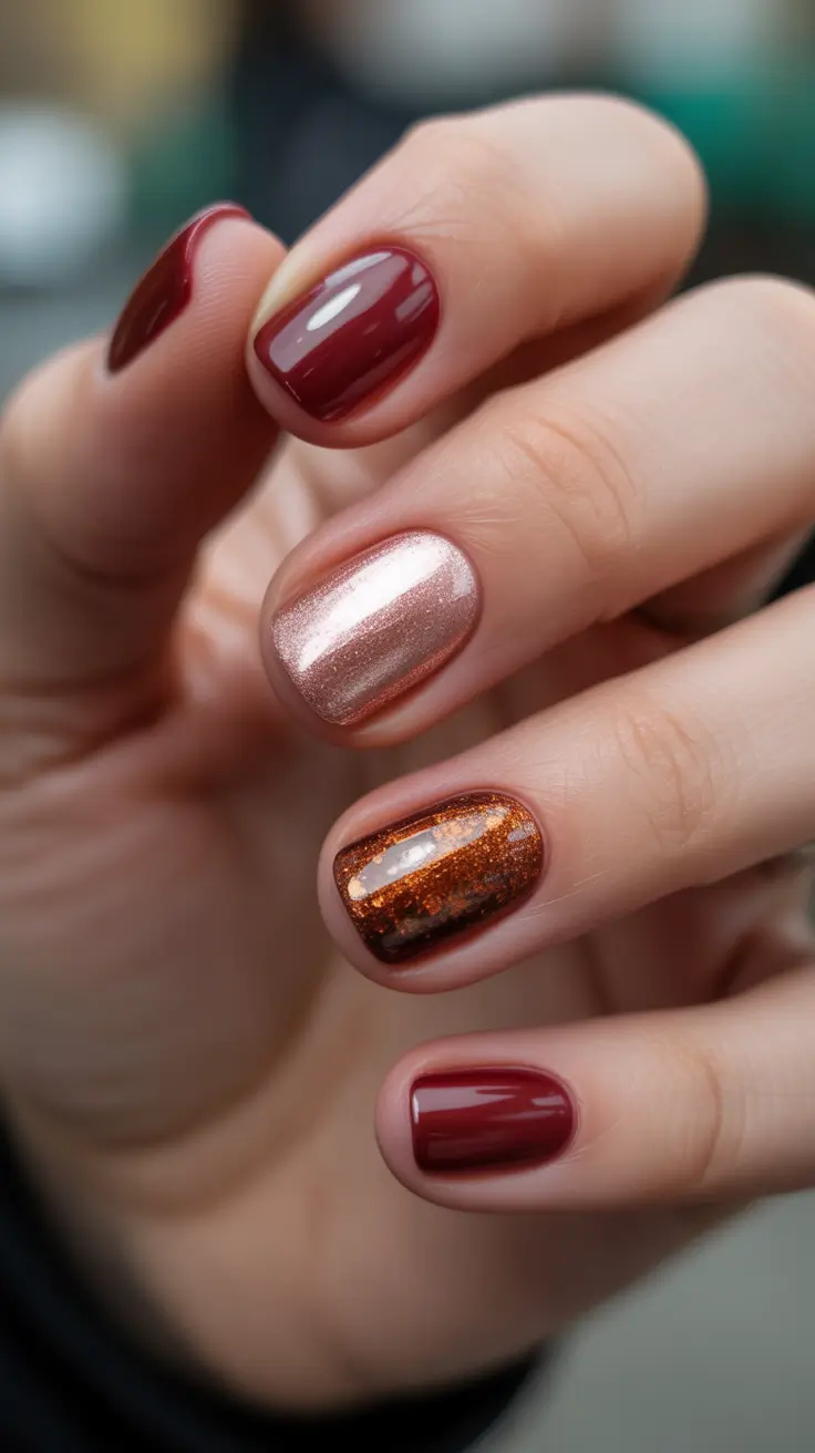 birthday nails 2026 Warm Metallic Cocktail Short Nails