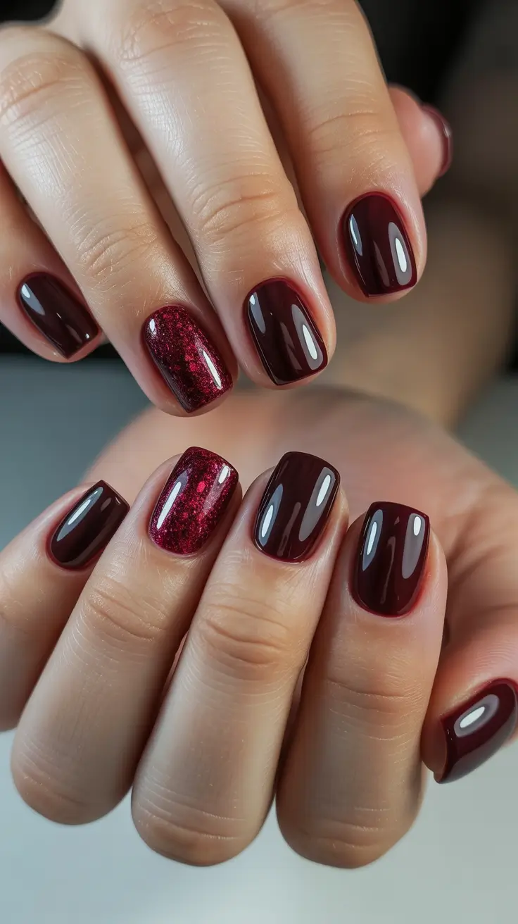 birthday nails 2026 Deep Cherry Party Squares