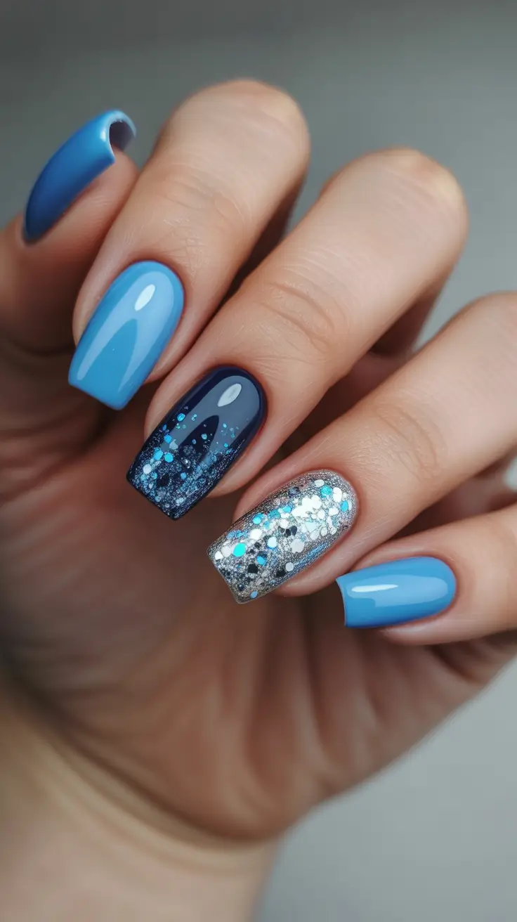 birthday nails 2026 Blue Confetti Square Celebration