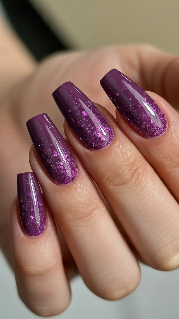birthday nails 2026 Purple Glitter Ombre Party Nails
