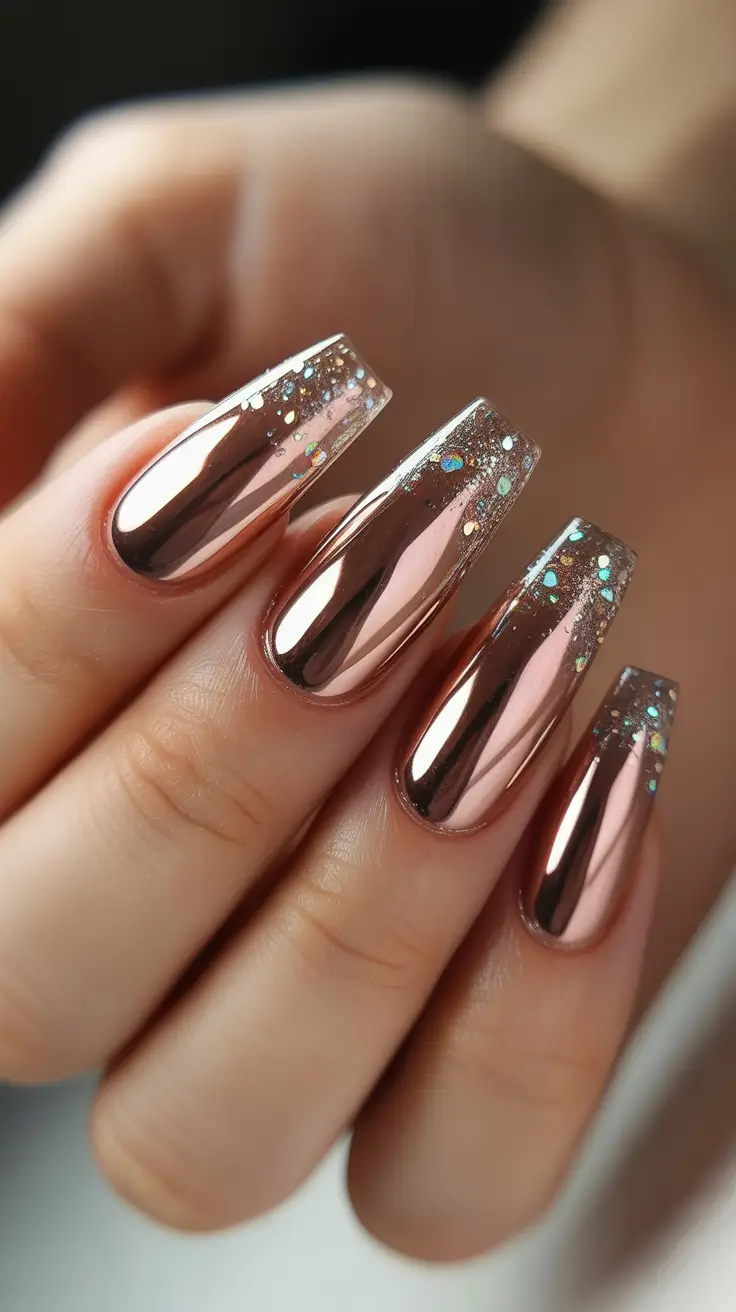 birthday nails 2026 Rose Gold Mirror Party Nails