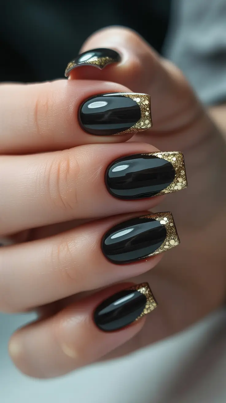 trendy black French tip nails 2026 Black Nails With Gold French Tips For A Luxe Finish