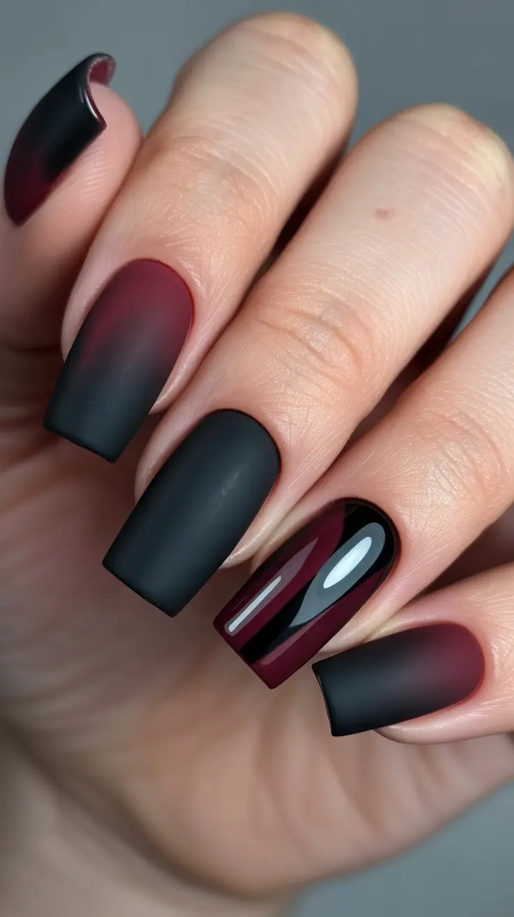 black nails inspiration 2026 - Deep Burgundy Smoke Square Nails