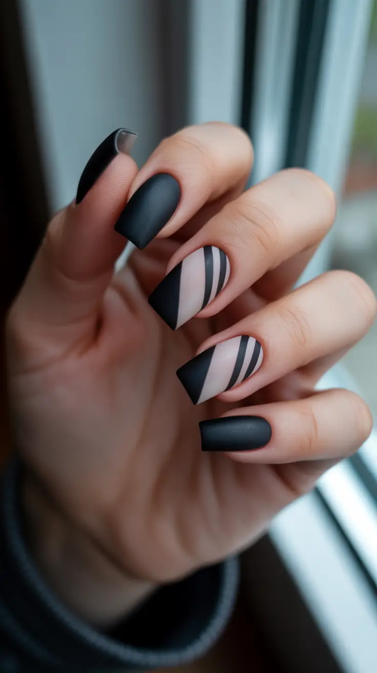 black nails inspiration 2026 - Graphic Negative Space Noir