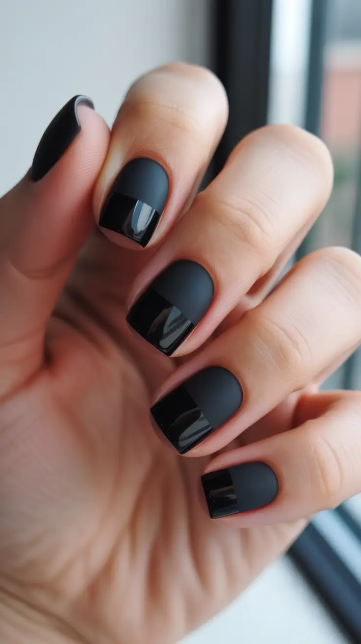 black nails inspiration 2026 - Matte And Glossy Black French Tips
