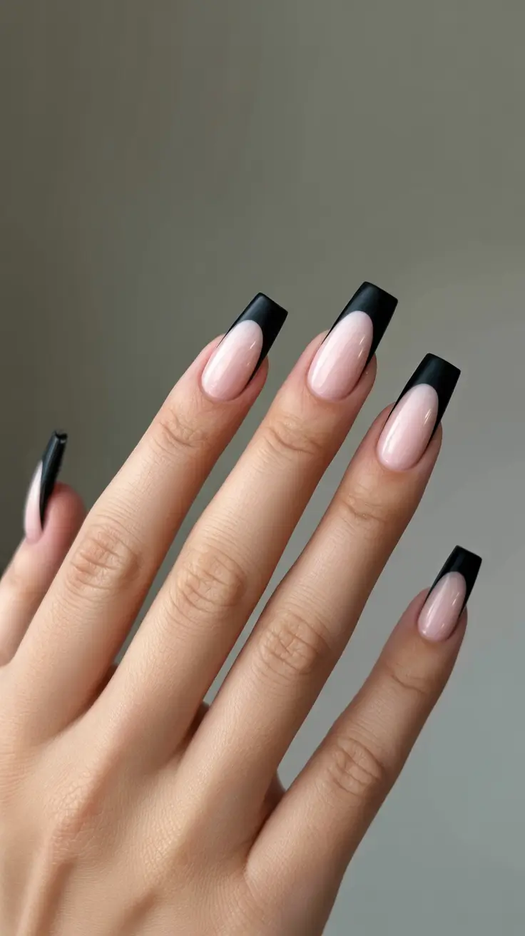 black nails inspiration 2026 Sharp French Revival In High Gloss Black