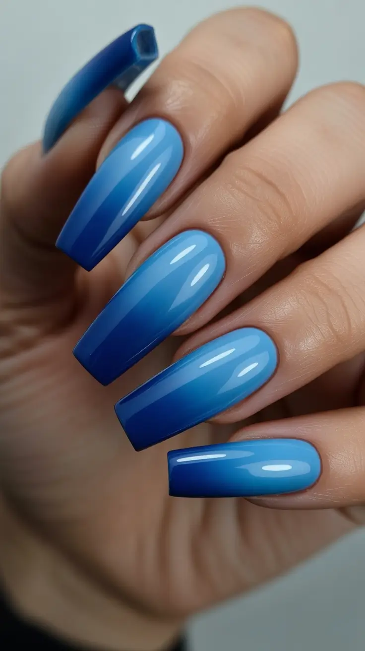 blue nails inspiration 2026 Ombre Blue Columns For Drama Lovers